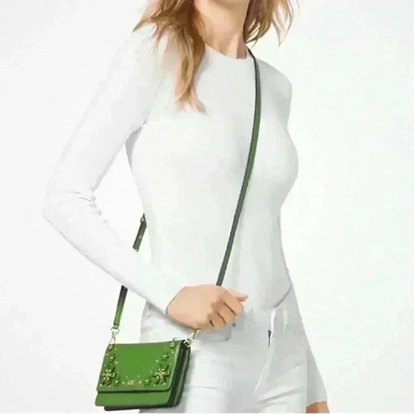 MICHEL KORS Floral Embellished Pebbled Leather Convertible Crossbody Bag - Picture 6 of 8